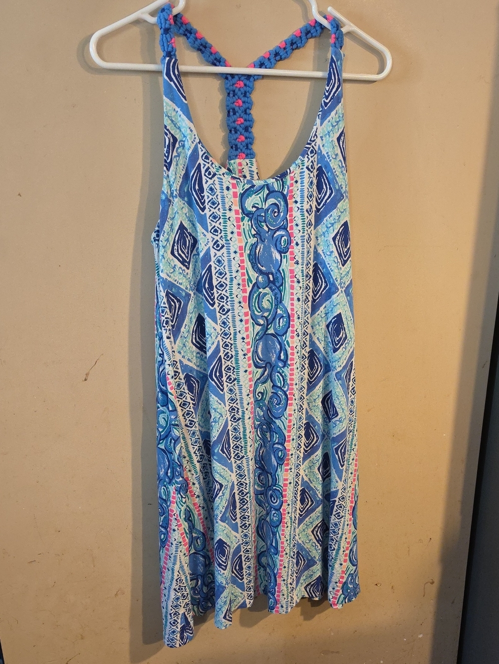 Lilly Pulitzer Blue and Pink Braided-Back One-Piece Medium Euc